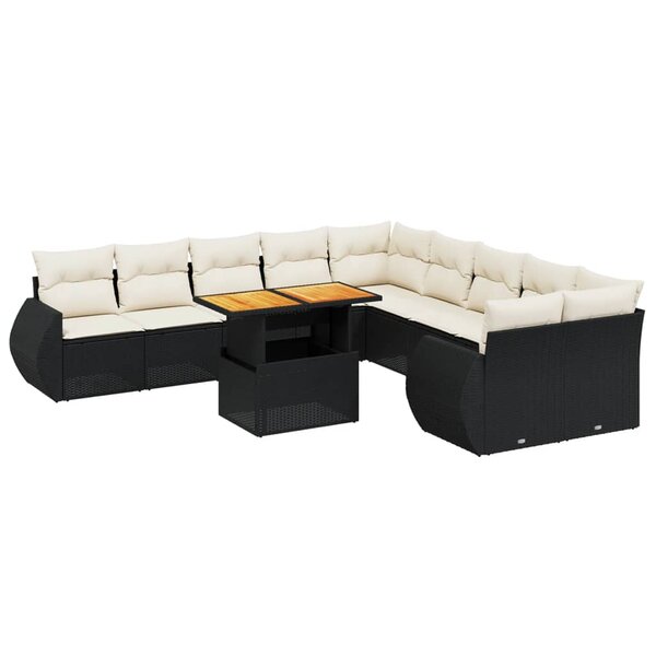 vidaXL Salon de jardin 11 Pièces avec coussins noir résine tressée
