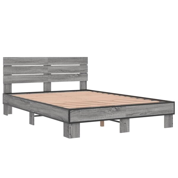 vidaXL Cadre de lit sonoma gris 120x190 cm bois d'ingénierie et métal