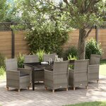 vidaXL Ensemble de Salle à Manger de Jardin de 7 Pièces avec Coussins Gris en Poly Rattan