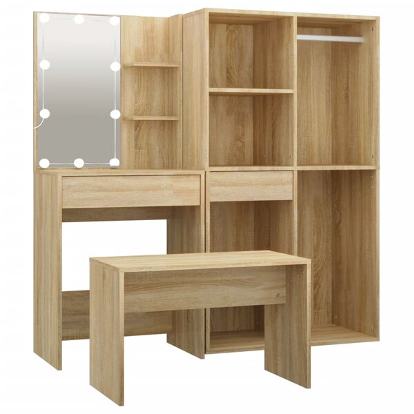 vidaXL Ensemble de coiffeuse avec LED Chêne Sonoma Bois d'ingénierie