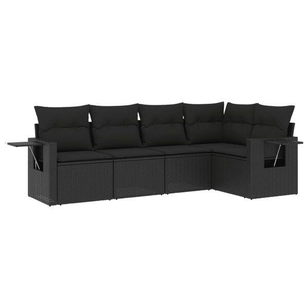 vidaXL Salon de jardin 5 Pièces avec coussins noir résine tressée