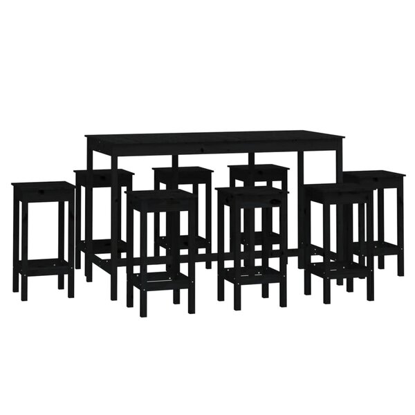 vidaXL Ensemble de bar 9 Pièces Noir Bois de pin massif