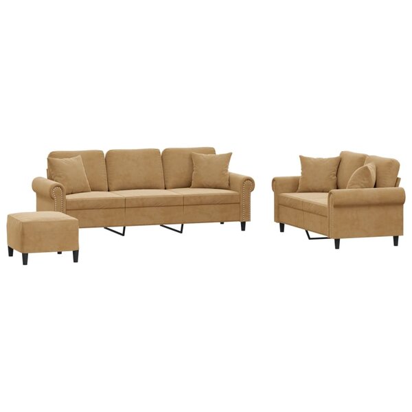 vidaXL Ensemble de canapés 3 Pièces avec coussins marron velours