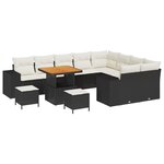 Set de canapé de jardin 12 pièces avec coussins Noir en rattan poly acacia