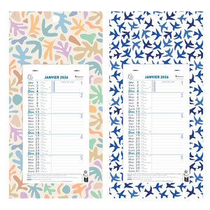 Calendrier Bloc Mensuel Mural 2026 - 16x33cm - Décor aléatoire*