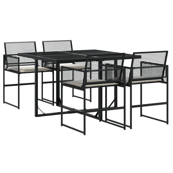 vidaXL Ensemble à manger de jardin coussins 5Pièces noir résine tressée