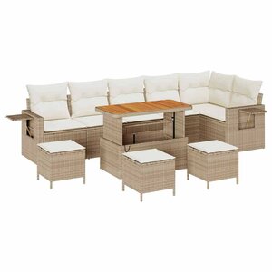 vidaXL Ensemble de canapé de jardin 10 Pièces Beige Poly rotin