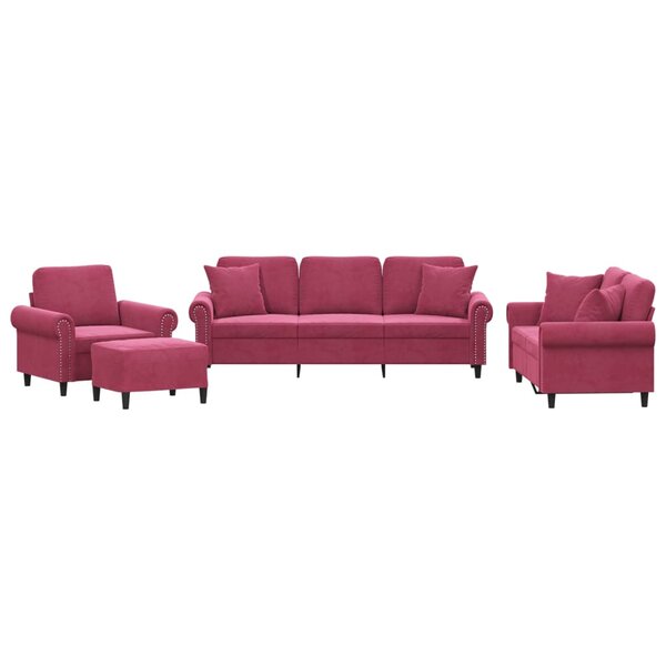 vidaXL Ensemble de canapés 4 Pièces avec coussins rouge bordeaux velours