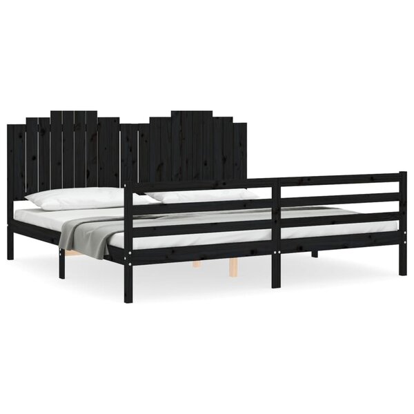 vidaXL Cadre de lit avec tête de lit noir 200x200 cm bois massif