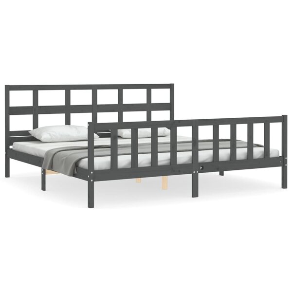 vidaXL Cadre de lit avec tête de lit gris 200x200 cm bois massif