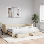 vidaXL Lit de jour avec gigogne et tiroirs crème 80x200 cm tissu