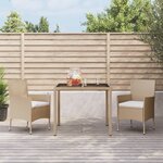 vidaXL Ensemble à manger de jardin et coussins 3 Pièces Beige poly rotin