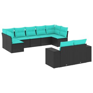 vidaXL Salon de jardin 9 Pièces avec coussins noir résine tressée