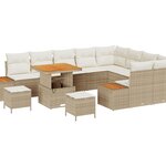 Ensemble de canapé de jardin 12 pièces avec coussins en rotin beige et bois d'acacia
