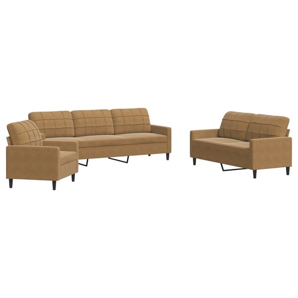 vidaXL Ensemble de canapés 3 Pièces avec coussins Marron Velours