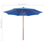 vidaXL Parasol avec mât en bois 300x258 cm Bleu