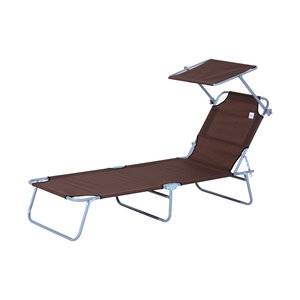 Transat bain de soleil pliable grand confort dossier et pare-soleil réglable multi-positions chocolat
