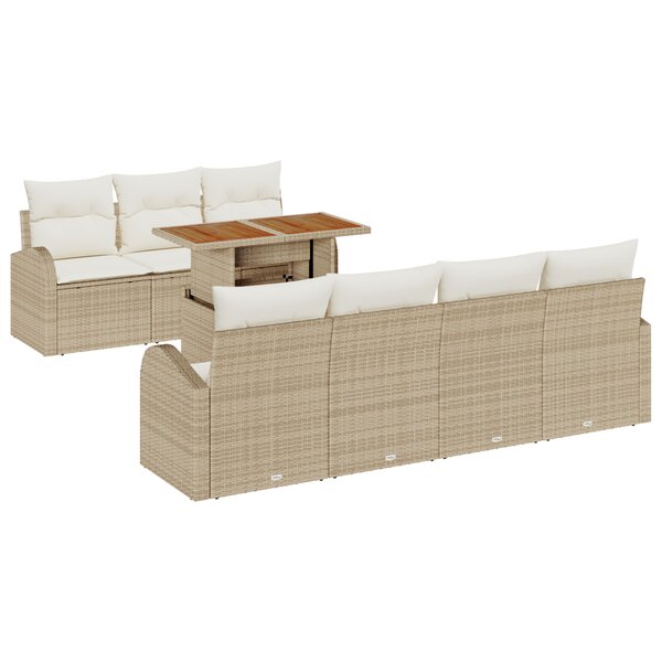vidaXL Ensemble de Salle à Manger de Jardin 8 Pièces avec Coussins Beige Rattan Poly Acacia