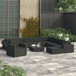 vidaXL Salon de jardin 12 Pièces avec coussins Résine tressée Noir