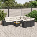 vidaXL Salon de jardin 10 Pièces avec coussins noir résine tressée