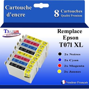 T3AZUR- 8x Cartouches Compatibles avec Epson T0711 remplace Epson Stylus Office SX405 SX410 SX415 SX510W SX515W SX600FW SX610FW