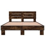 vidaXL Cadre de lit chêne fumé 135x190 cm bois d'ingénierie et métal