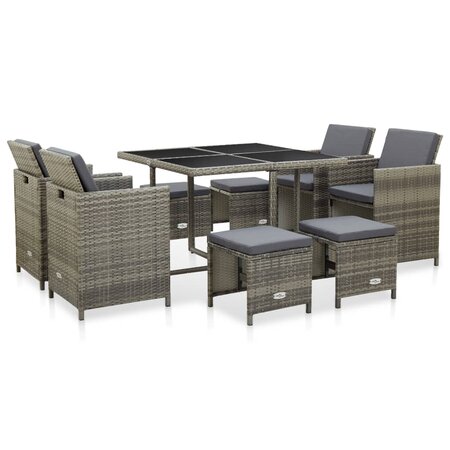 vidaXL Mobilier à dîner de jardin 9Pièces et coussins Résine tressée Gris