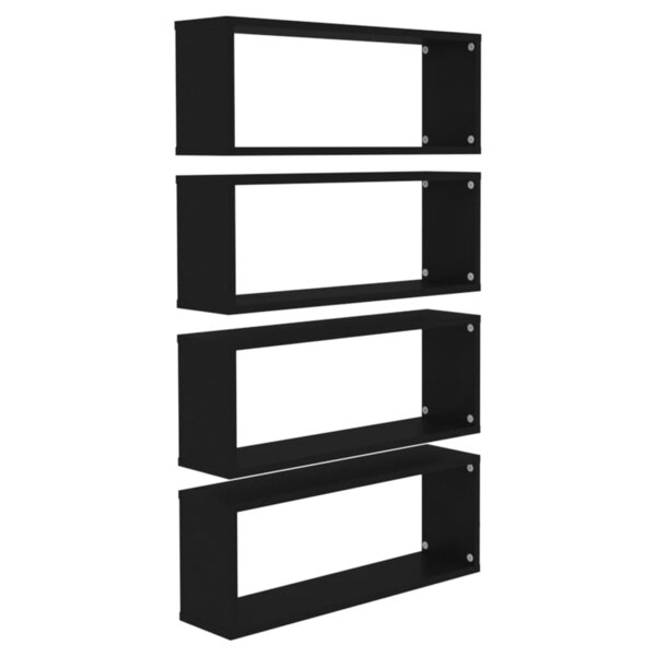 vidaXL Étagères murales cube 4 Pièces Noir 60x15x23 cm Bois d’ingénierie
