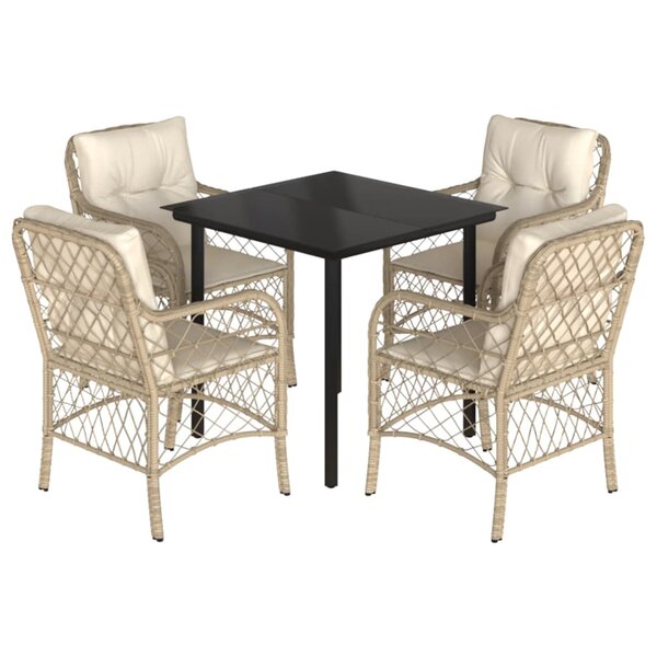 vidaXL Ensemble à manger de jardin avec coussins 5Pièces Beige poly rotin