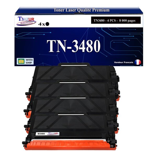T3AZUR- 4x Toners compatibles avec Brother TN3480  TN3430 pour Brother MFC-L6800DWT  MFC-L6900DW  MFC-L6900DWT  MFC-L6900DWTSP  MFC-L6950DW - 8 000 pages