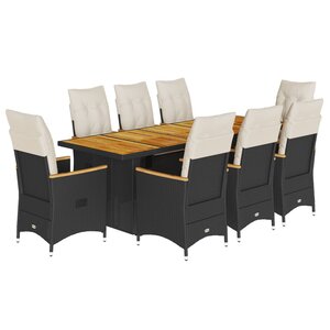 vidaXL Ensemble de bistro de jardin 9 Pièces coussins noir poly rotin