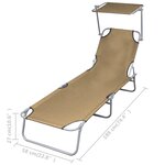 vidaXL Chaise longue pliable avec auvent Acier Taupe