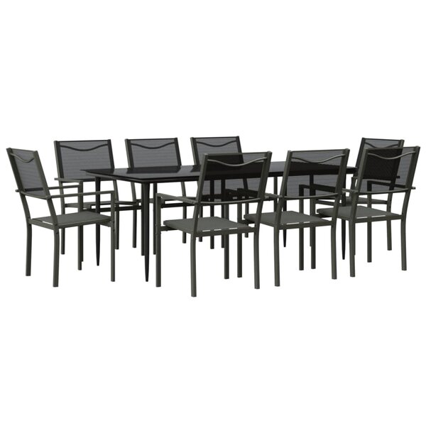 vidaXL Ensemble à manger de jardin 9 Pièces noir textilène et acier
