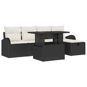 vidaXL Ensemble de Canapé de Jardin de 6 Pièces avec Coussins Rattan Noir Poly