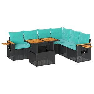 vidaXL Salon de jardin avec coussins 7 Pièces noir résine tressée acacia