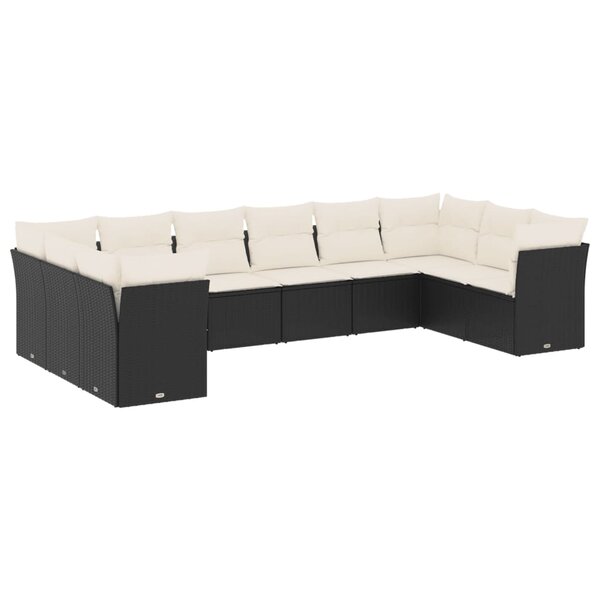 vidaXL Salon de jardin 10 Pièces avec coussins noir résine tressée