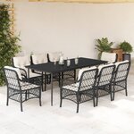 vidaXL Ensemble à manger de jardin 9Pièces coussins noir résine tressée