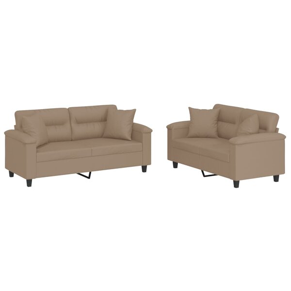 vidaXL Ensemble de canapés 2 Pièces avec coussins cappuccino similicuir