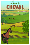 Carte Passion du CHEVAL avec Enveloppe - Affichette Mini Poster Format 17x11 5cm Style Rétro Vintage Illustration Graphique - équitation sports équestres Balades Promenades Champêtres