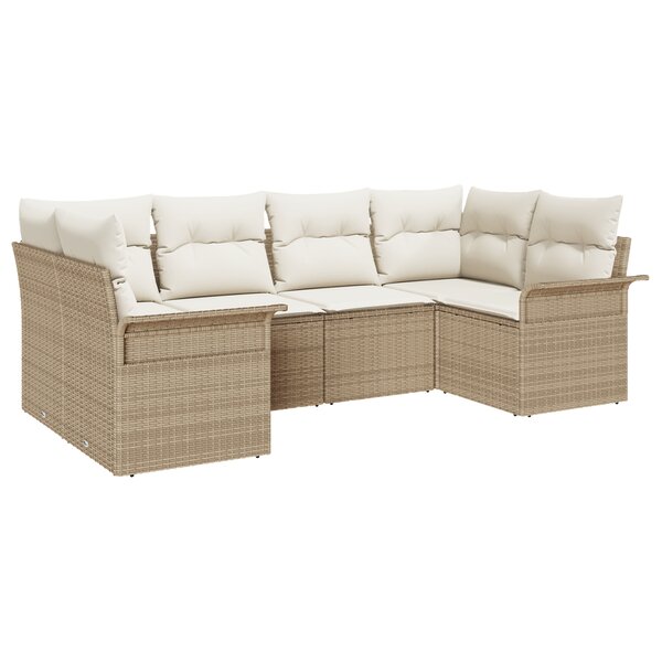 vidaXL Ensemble de Canapés de Jardin 6 Pièces avec Coussins Beige Poly Rotin