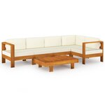 vidaXL Salon de jardin 6 Pièces avec coussins blanc crème Bois d'acacia