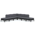 vidaXL Salon de jardin 7 Pièces avec coussins Noir Bois de pin