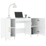 Bureau table poste de travail meuble d'ordinateur informatique étude brillant 140 x 50 x 75 cm bois d'ingénierie blanc 02_0023545