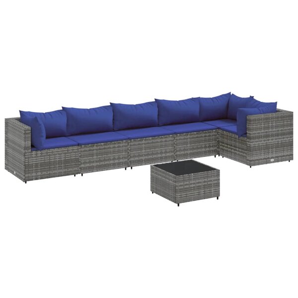 vidaXL Salon de jardin 7 Pièces avec coussins Gris Résine tressée