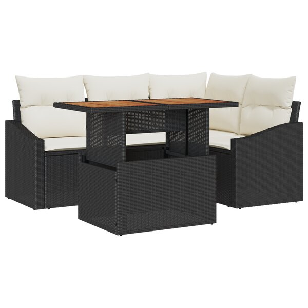 vidaXL Ensemble de canapés de jardin 5 pièces noir en poly rattan avec coussins