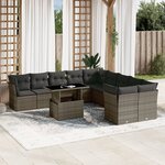 vidaXL Salon de jardin 11 Pièces avec coussins gris résine tressée