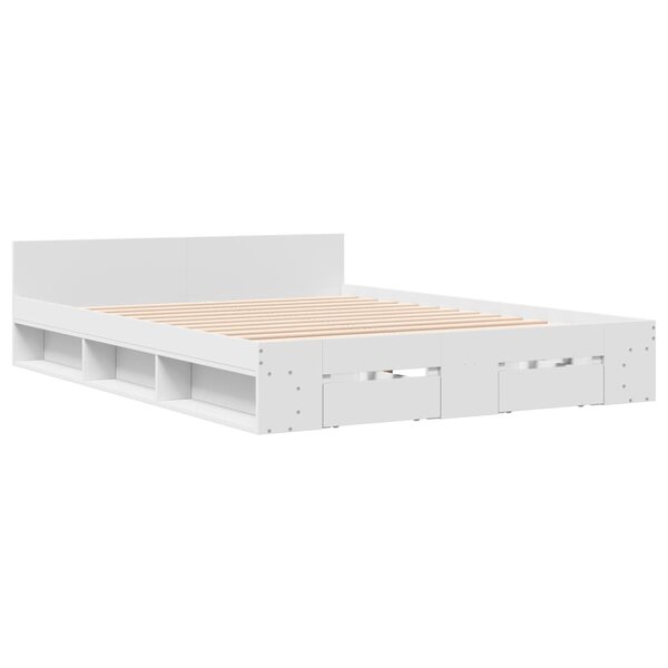 vidaXL Cadre de lit avec tiroirs blanc 150x200 cm bois d'ingénierie