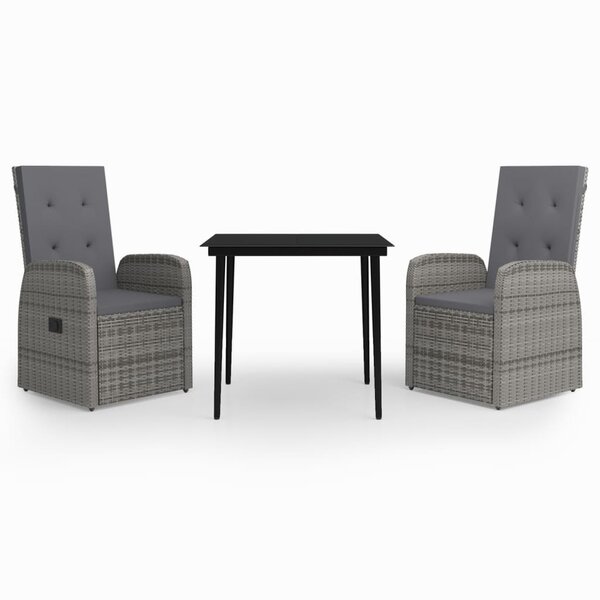 vidaXL Ensemble à manger de jardin avec coussins 3 Pièces Gris