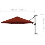 vidaXL Parasol mural avec mât en métal 300 cm Terre cuite