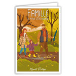 Carte FAMILLE avec Enveloppe - Affichette Mini Poster Format 17x11 5cm Style Rétro Vintage Illustration Graphique - Le plaisir d'être ensemble Moments Partagés Parents Enfant Automne